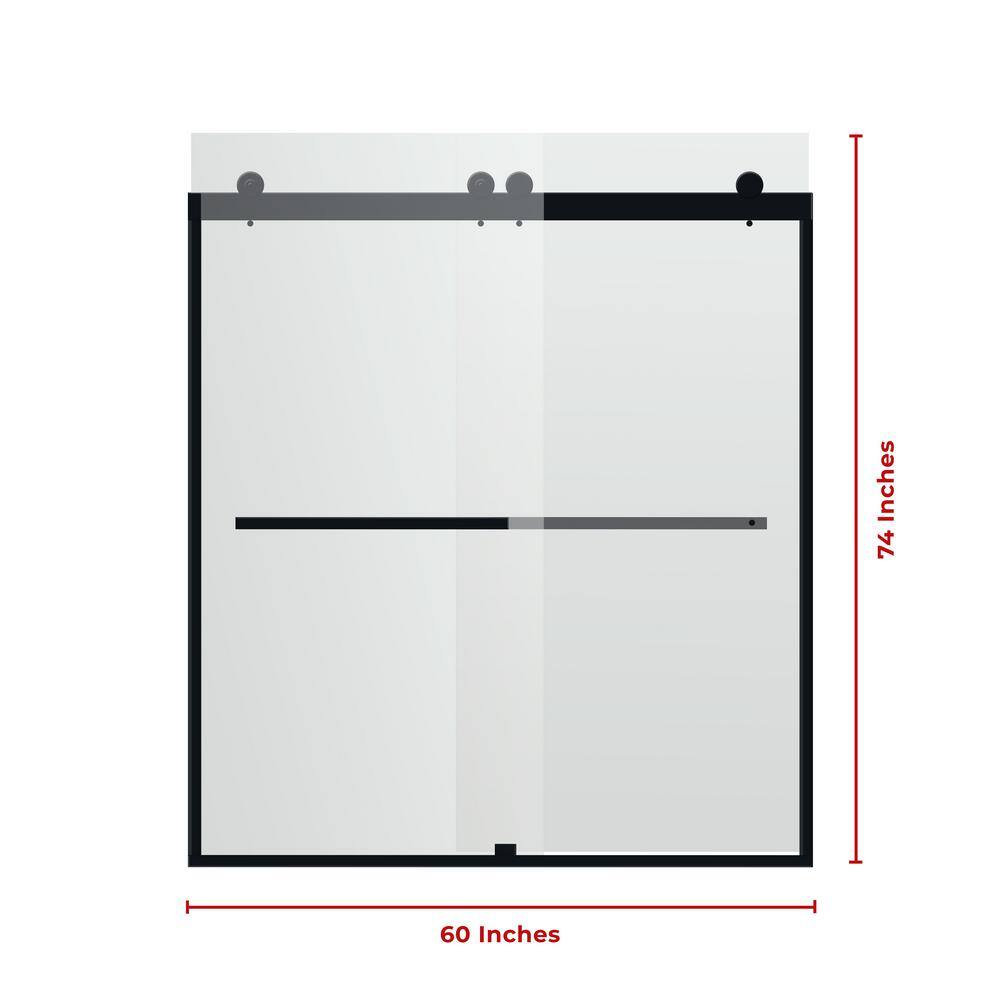 Matte Black Frameless Double Sliding Shower Door with Clear Tempered Glass