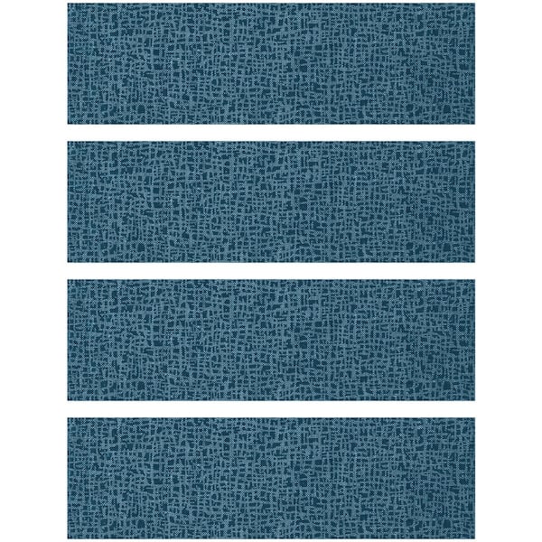 Bungalow Flooring FlorArt Hedgerow Bustle Navy 8.5 in. x 30 in. Printed Polyester Indoor Non-Slip Stair Tread Covers (Set of 4)