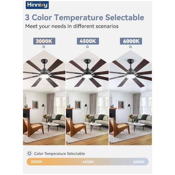 62 in. Indoor/Outdoor Matte Black 3-Colors LED 6-Speeds Ceiling Fan with Dual-Finish Blades and Light and Remote