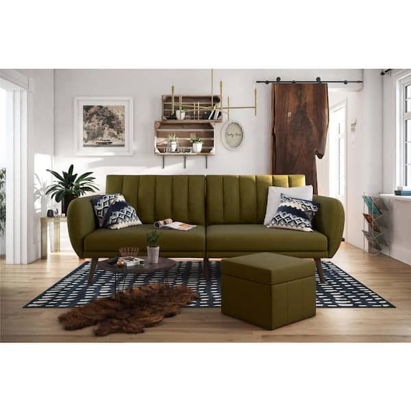 Novogratz Brittany Green Linen Convertible Futon
