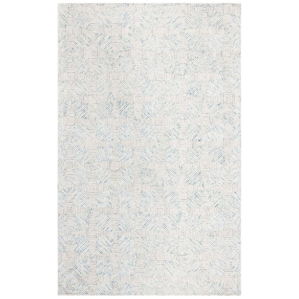 SAFAVIEH Abstract Ivory/Light Blue 4 ft. x 6 ft. Rustic Distressed Area Rug