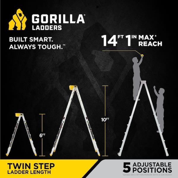 23 ft. Reach Aluminum Multi-Position Ladder with Project Tray, 375 lbs. Load Capacity, Oversized Hinges