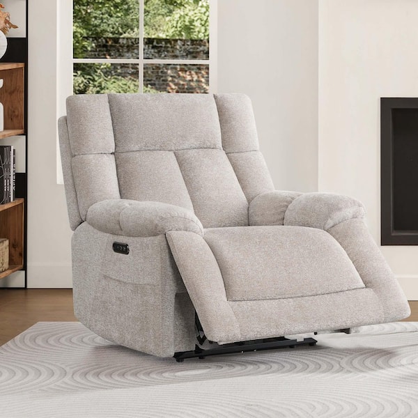 Jude Taupe Fabric Dual Motor Recliner with 165°Lay Flat, Lumbar Support, Bluetooth Speakers, Winged Headrest and Pockets