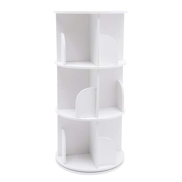 YIYIBYUS 18 in. Wide White 3-Shelf Floor Standing Rotating Counter Bookcase PVC Desktop Bookshelf