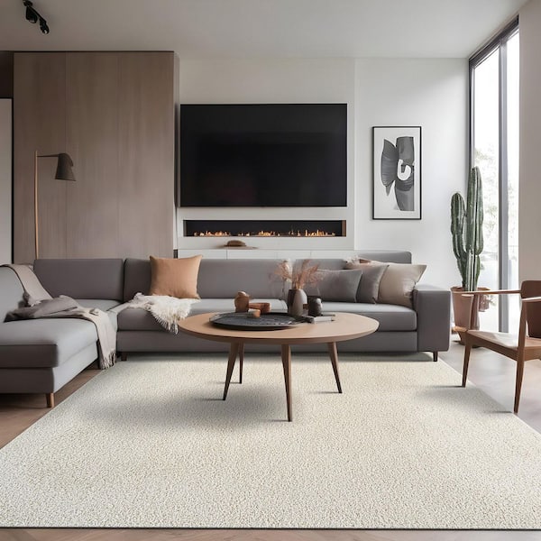 6 ft. x 9 ft. Bone Silky Solid Plus Thick Pile Non Slip Easy Clean Non Shedding Modern Indoor Area Rug