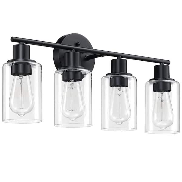 Unbranded 23.09 in. 4-Light Matte Black Bathroom Vanity Light with Clear Glass Shades