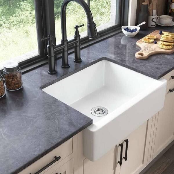 White Ceramics 24 in. x 19 in. Single Bowl Farmhouse Apron Undermount Kitchen  Sink with Strainer 2022-8-24-8 The Home Depot