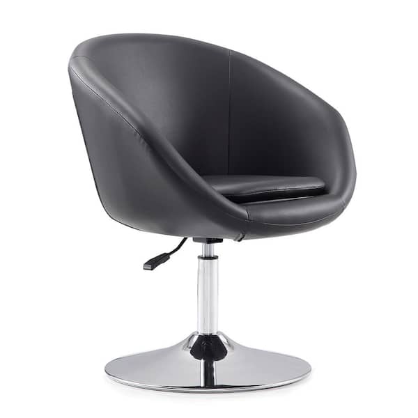 Manhattan Comfort Hopper Modern Black and Polished Chrome Faux Leather Upholstered Accent Occasional Chair