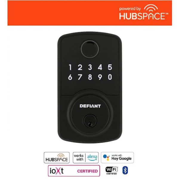 Compact Fingerprint Matte Black Electronic Single Cylinder Deadbolt Wi-Fi Enabled Powered by Hubspace