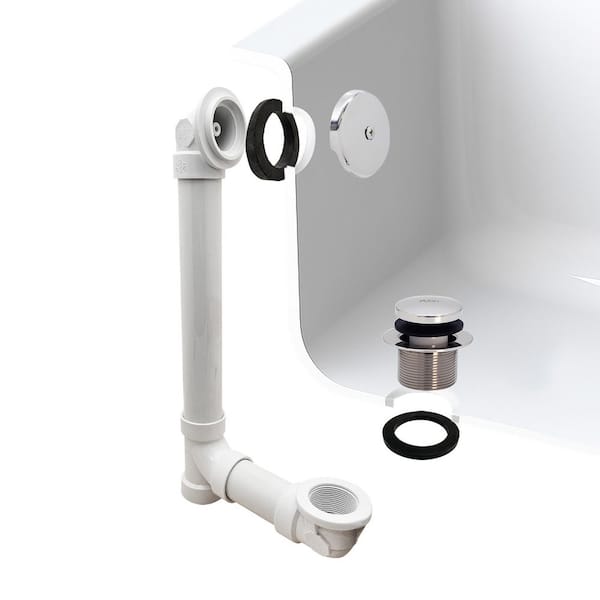 Westbrass 1-1/2 in. x 12 in. Bath Waste & Overflow with One-Hole Faceplate and Tip-Toe Drain - Sch. 40 PVC, Polished Chrome