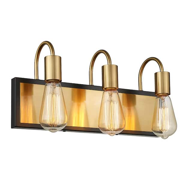 16.5 in. 3-Light Brushed Gold and Black Bedroom Powder Room Hallway Vanity Light Wall Sconce-Light