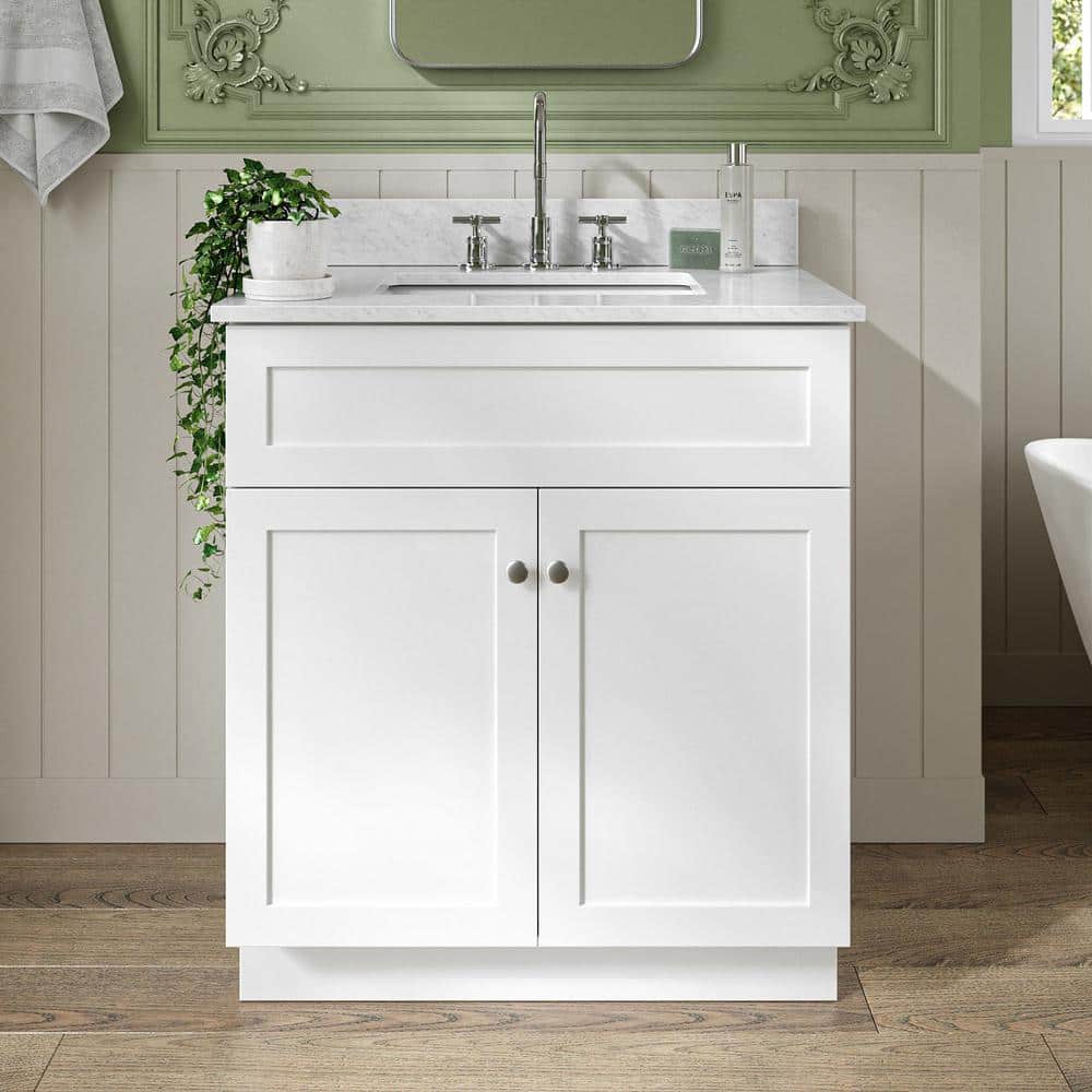White Carrara Marble Top Freestanding Single Basin Vanity