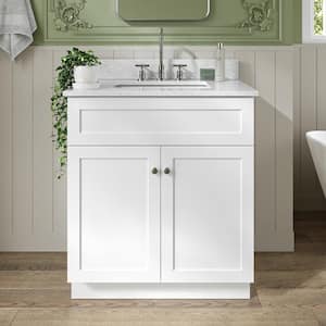 Hamlet 31 in. W x 22 in. D x 35.25 in. H Bath Vanity in White with Carrara Marble Vanity Top