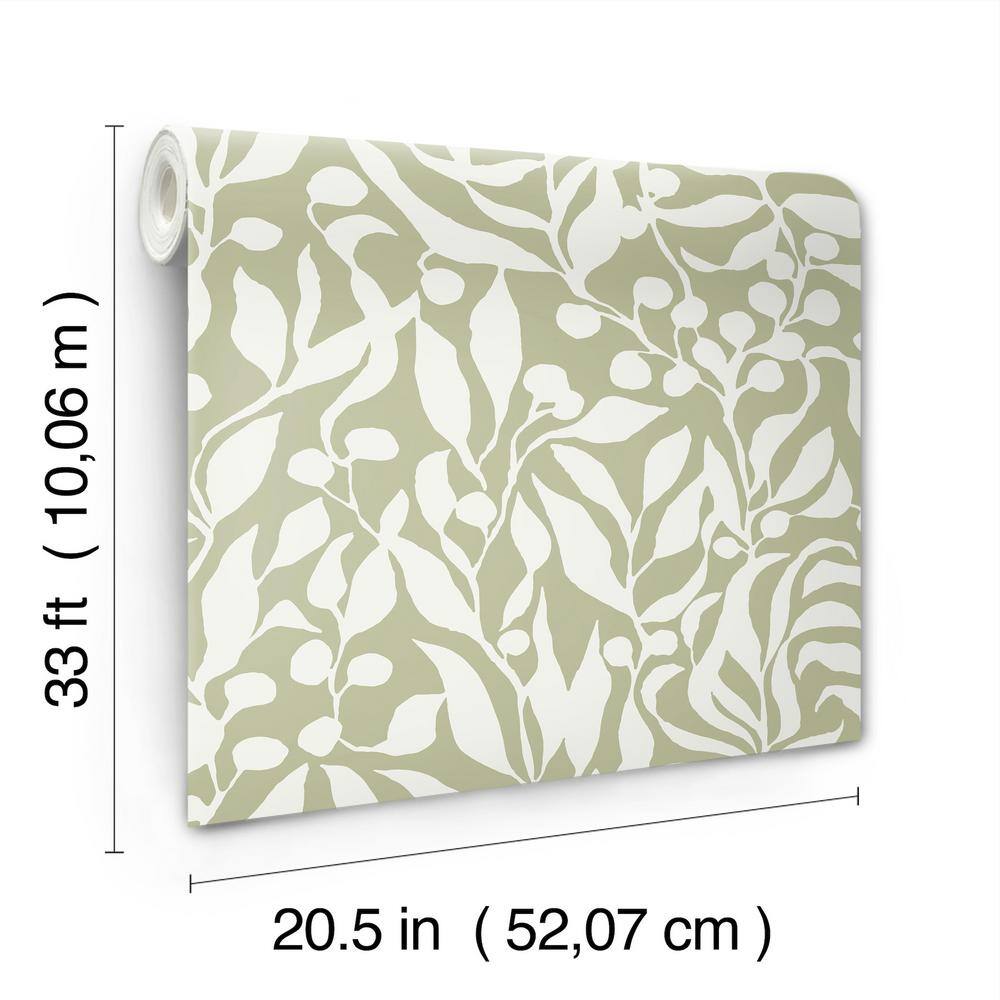 Sage Green and White Palm Leaf Non-pasted Wallpaper Roll