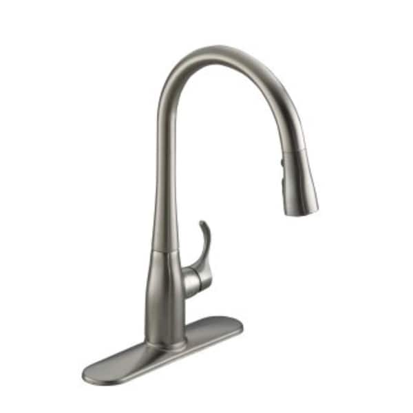 KOHLER Simplice Single-Handle Pull-Down Sprayer Kitchen Faucet in Vibrant Stainless with Soap Dispenser