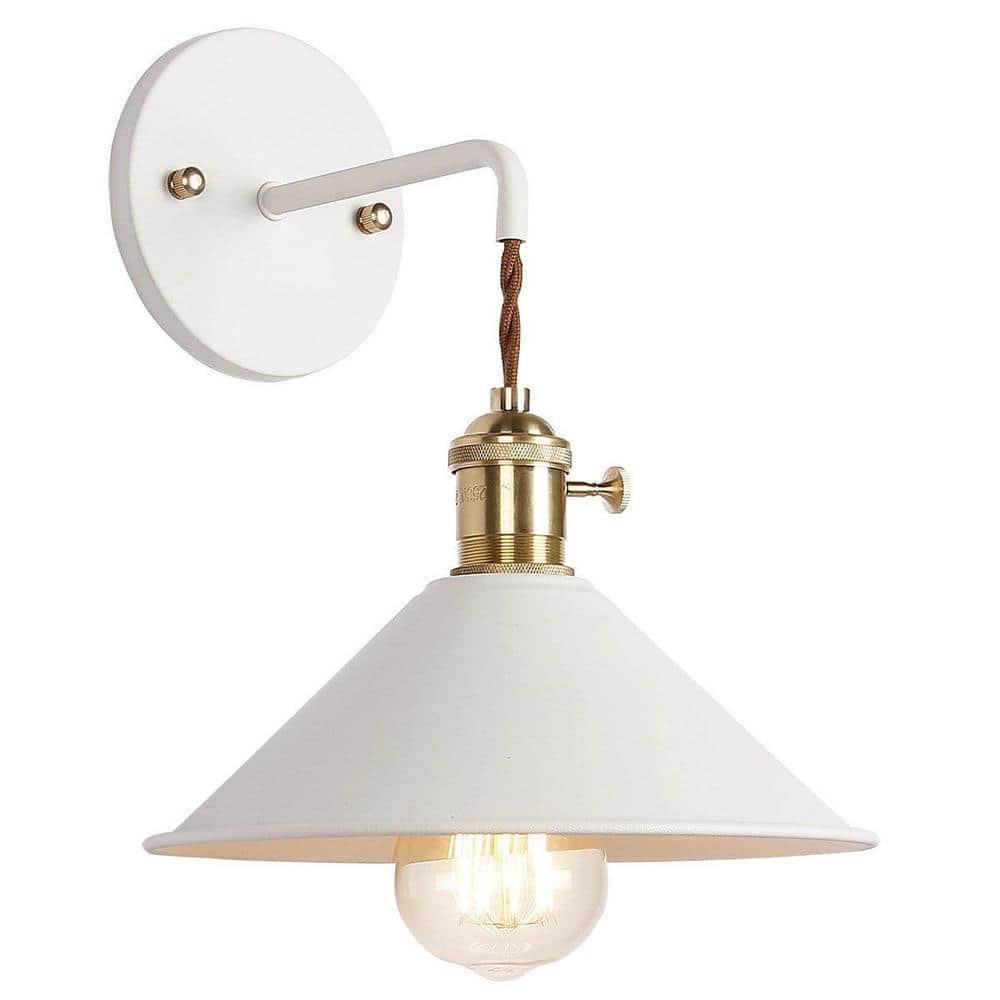 Quality 4.3 in. 1-Light White Vintage Smart Home Wall Sconce with Metal Sha