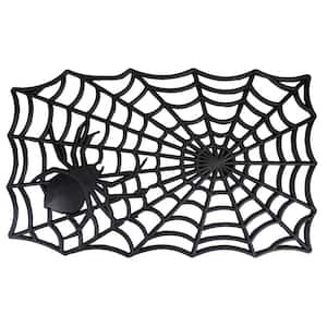 Black Spider Web Rectangular Halloween 18 in. x 30 in. Door Mat