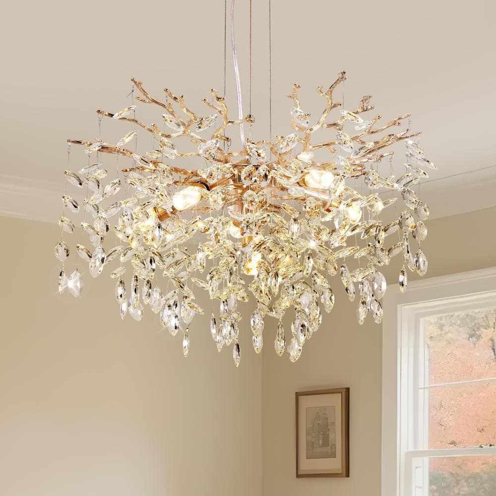 24 in. 6-Light Luxury Gold Crystal Pendant Lighting Chandelier with Crystal Shade price history on PriceWatchPro