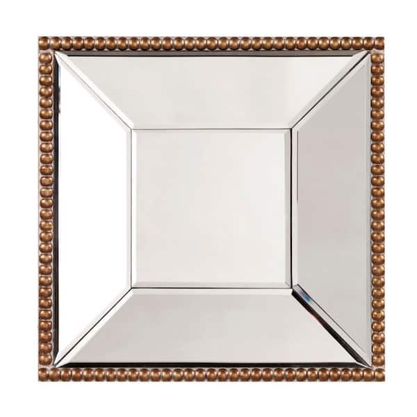 Marley Forrest - Small Square Champagne Silver Beaded Frame Beveled Glass Contemporary Mirror (12 in. H x 12 in. W)