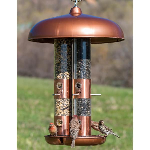 Bird Feeder Copper Triple Tube Squirrel Proof Hanging Outdoor Patio Seed Finish 