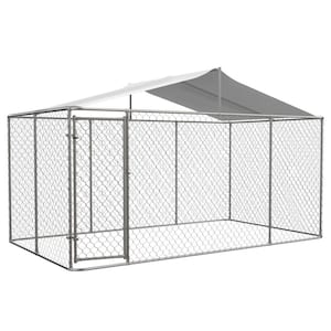 13.1 ft. W x 7.5 ft. D x 7.6 ft. H Silver Galvanized Outdoor Heavy-Duty Dog Kennel Dog Pens
