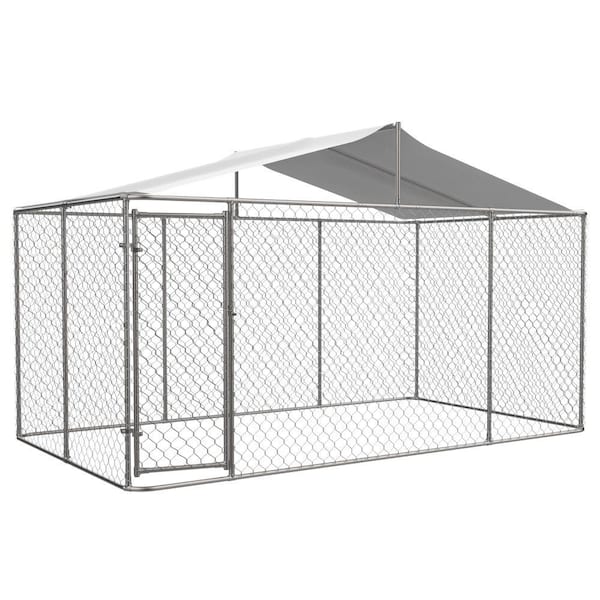 Amucolo 13.1 ft. W x 7.5 ft. D x 7.6 ft. H Silver Galvanized Outdoor Heavy-Duty Dog Kennel Dog Pens