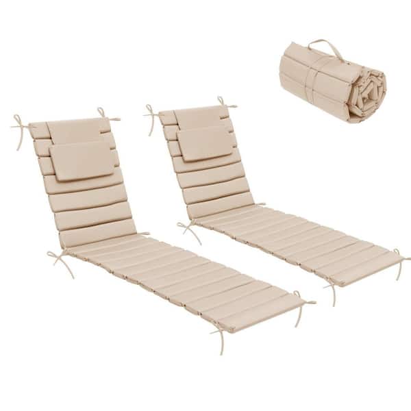 Unbranded 71 in. x 22.4 in. 2-Piece Outdoor Chaise Lounge Cushion with Headrest and Ties in Beige