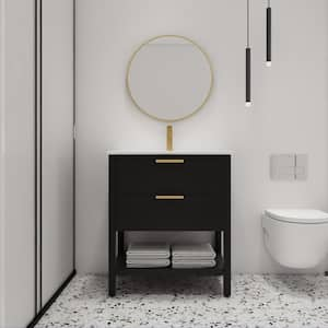 30 in. W x 18.3 in. D x 33.5 in. H Freestanding Bath Single Vanity in BlackChestnut with White Ceramic Top