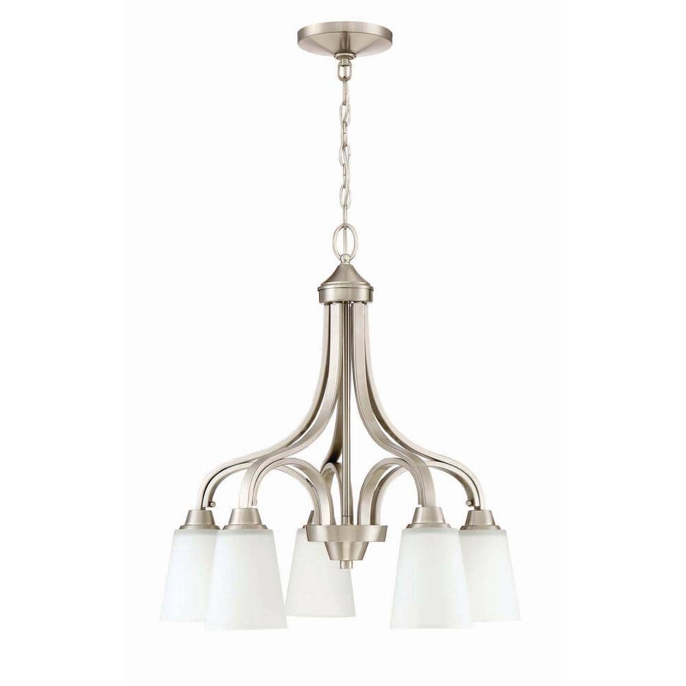 Grace 5-Light Down Chandelier in Brushed Polished Nickel with Frosted Glass Shades