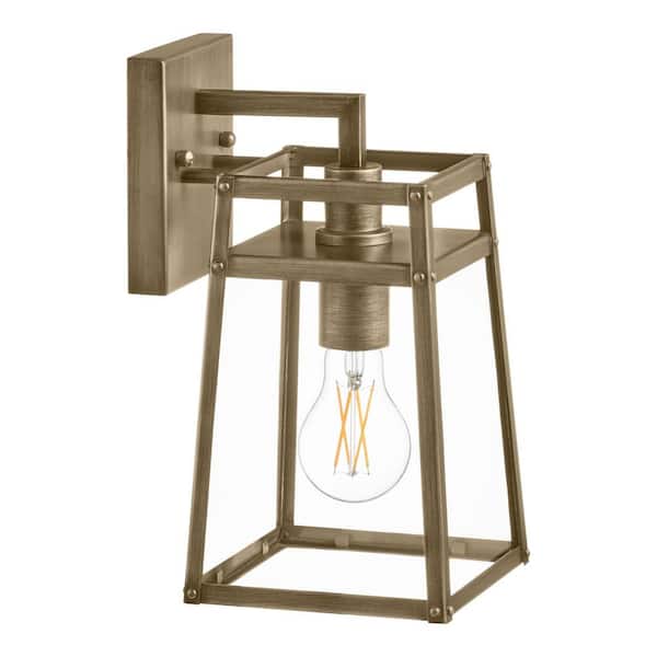 Hampton Bay Grantsdale 11.26 in. Vintage Brass Hardwired Outdoor Wall Lantern Sconce with No Bulbs Included