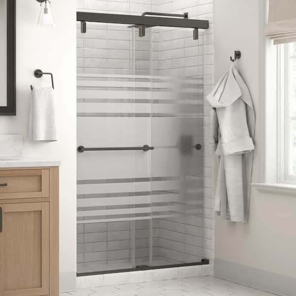 Delta Everly Mod 43-3/8 to 47-3/8 in. W x 71-1/2 in. H Soft-Close Frameless Sliding Shower Door, Bronze, Transition Glass