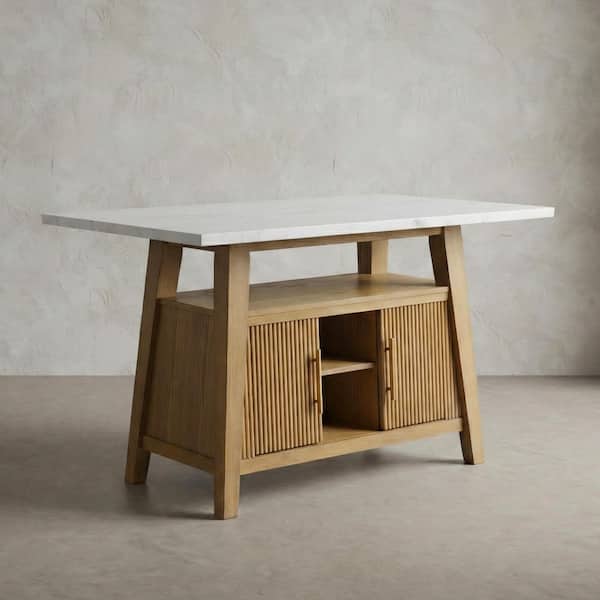 Linus Transitional Natural Genuine Marble Top 60 in. 4 Legs Base Counter Height Dining Table Seats 6 with Storage