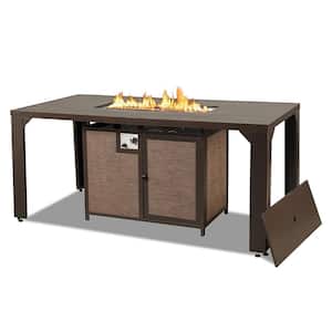 Outdoor Fire Pit Dining Table 62.5 in. Aluminum Rectangular Propane Dining Patio Table with Firepit - Brown