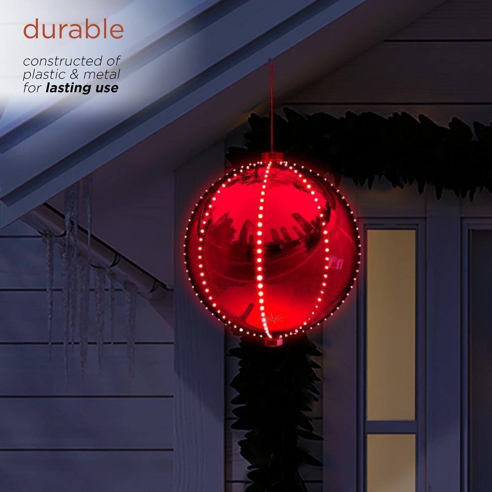 Red 13" LED Light-Up Hanging Christmas Ball Ornament