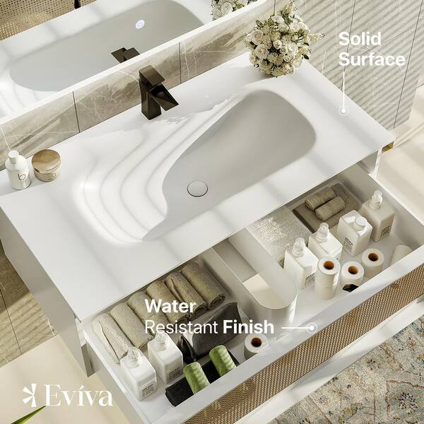 Nets 32 in. W x 14 in. D x 21 in . H Floating Bathroom Vanity in Natural Oak with White Solid Surface Top