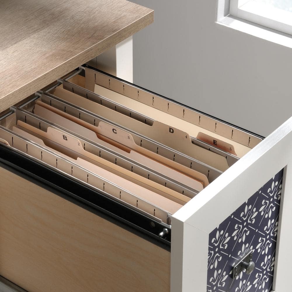 Cottage Road Soft White Engineered Wood Desk with Drawer and Filing Cabinet