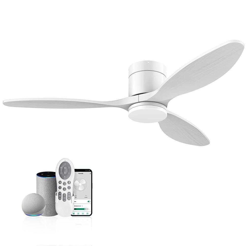 Smart 52 in. White 3 Blades Flush Mount Standard Ceiling Fan with Light and Alexa Google Voice App and Remote Included price history on PriceWatchPro