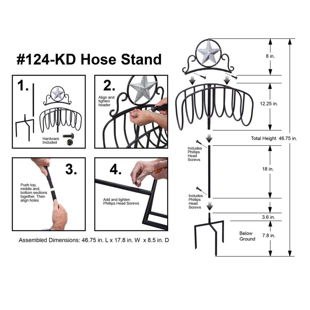 Black Steel Garden Hose Stand with Star Top Design
