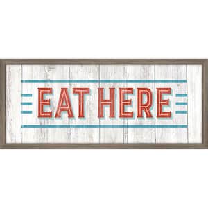 Vintage Eat Here Sign Framed Giclee Typography Art Print 27 in. x 22 in.