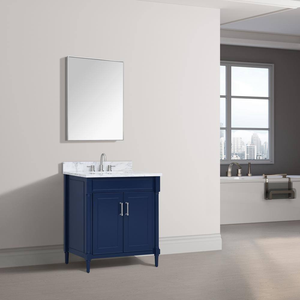 Navy Blue Single Bathroom Vanity with Marble Top