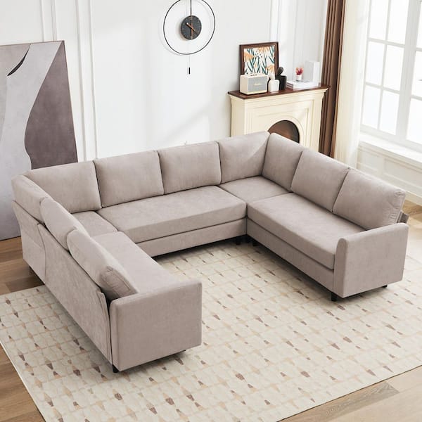 Jearey Florence 107.3.in Oversized U Shaped Gray Arm Linen Sectional Sofa Couch, Large 8-Seater sofa,Breathable Soft Fabric