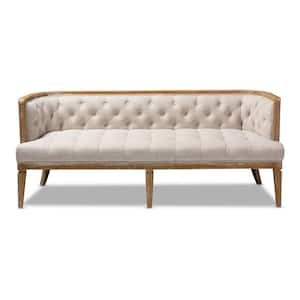 Agnes 72.8 in. Beige/Oak Polyester 3-Seater Armless Cabriole Sofa