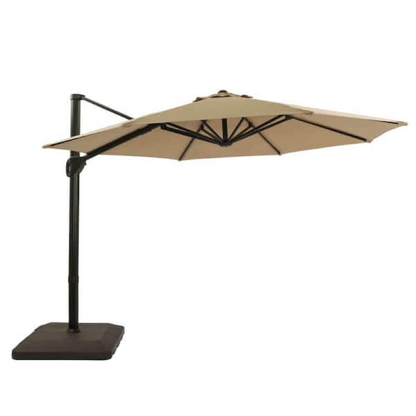 HOTEBIKE 11 ft. Cantilever Patio Umbrella with Weight Base for Deck, Pool and Backyard in Beige