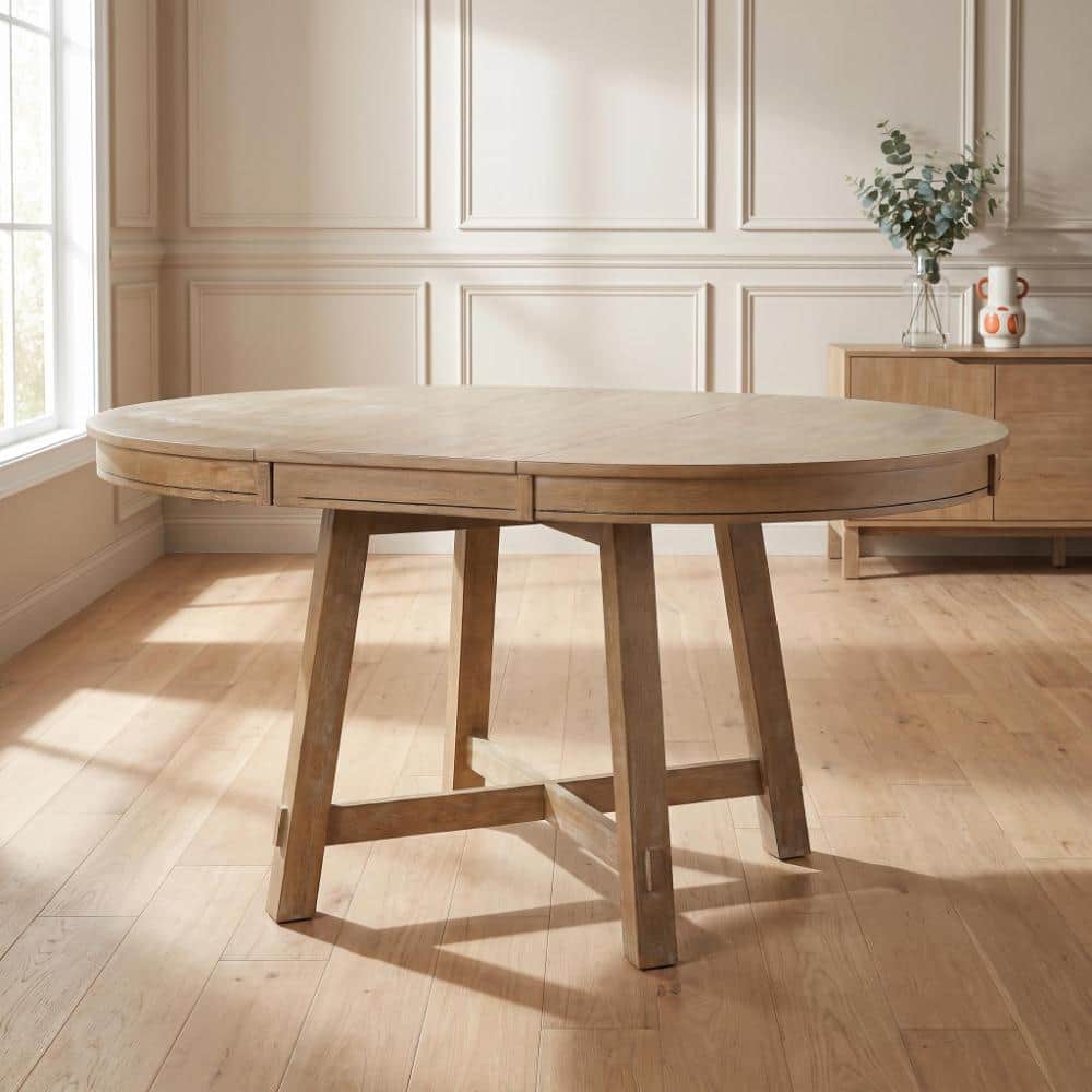 "Natural Wood Wash Farmhouse Round Extendable Dining Table with 16"" Leaf Wood Kitchen Table" price history on PriceWatchPro