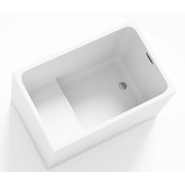 43 in. x 28 in. Acrylic  Rectangle Freestanding Soaking Bathtub in Gloss White with Seat and Pop-Up Drain,Overflow