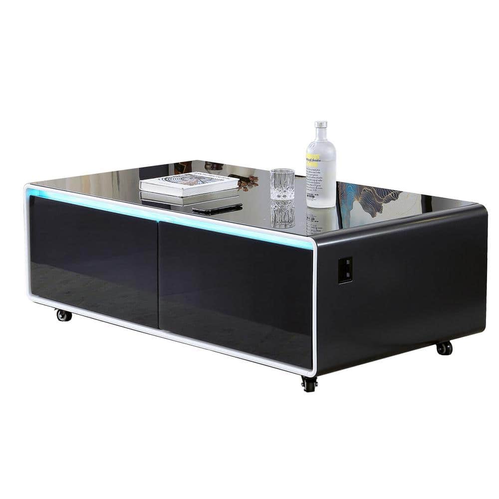 51 in. Multifunctional Smart French Door Refrigerator with Tempered Glass Top, Back Storage, Bluetooth And Wheels, Black