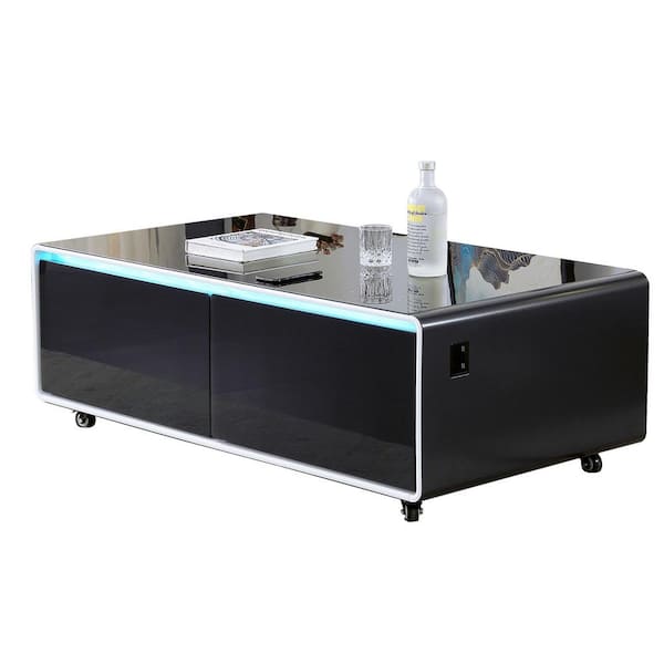 Adrinfly 51 in. Multifunctional Smart French Door Refrigerator with Tempered Glass Top, Back Storage, Bluetooth And Wheels, Black