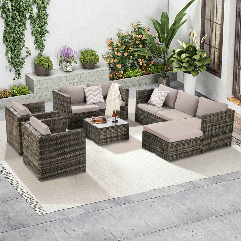 Cesicia 6-Piece Dark Gray Rattan Wicker Outdoor Patio Conversation ...