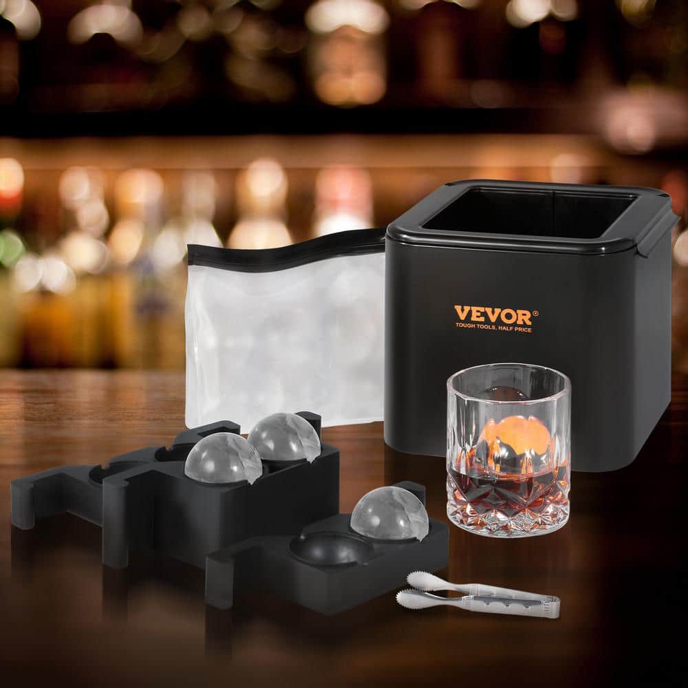 Black Silicone 4-Cavity Clear Ice Ball Maker with Storage Bag