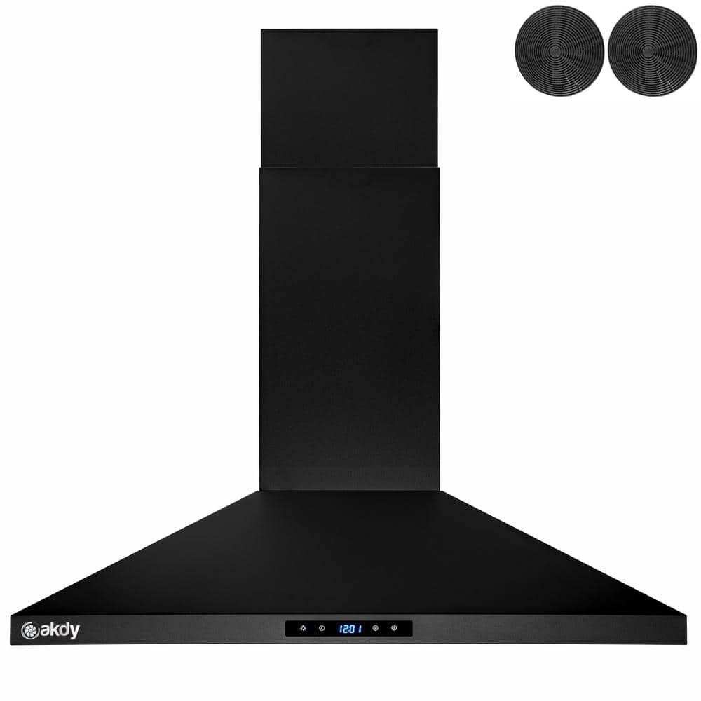 30'' Black Stainless Steel Convertible Island Range Hood with LED Lights
